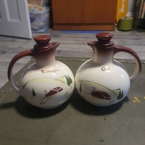 Brock Chanticleer Cabin In The Woods Oil and Vinegar Cruets Set Ceramic Porcelai